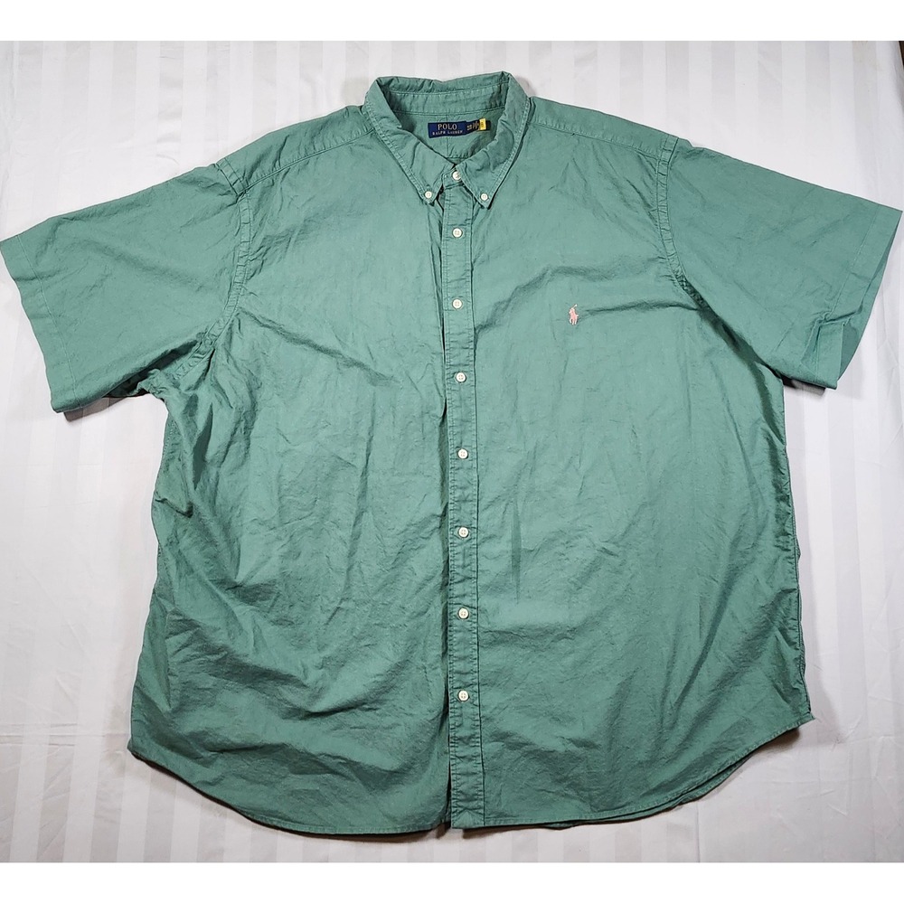 Polo Ralph Lauren Mens 4XB Big&Tall Green Short Sleeve Oxford Button Down Shirt